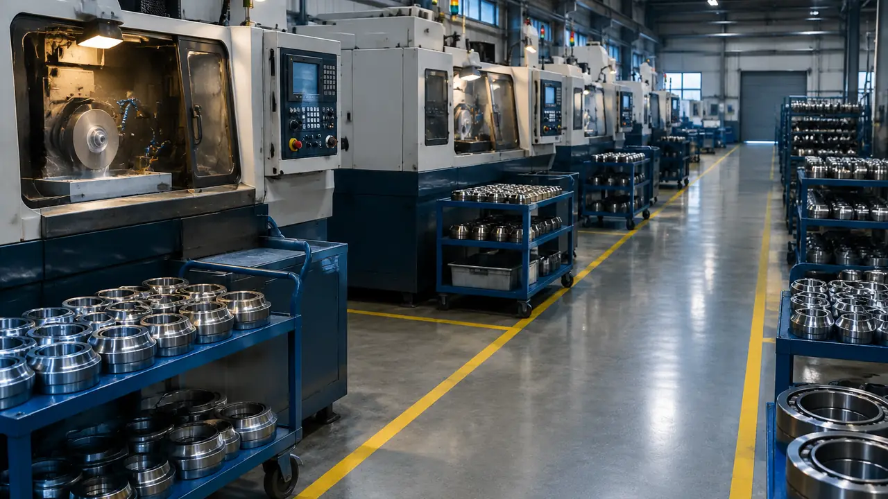 Typical scene of an auditor reviewing a bearing plant grinding line and inspection records