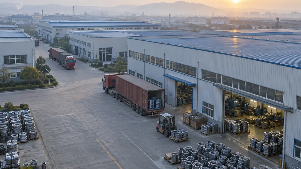 Typical scene of a Chinese bearing industrial zone with workshops producing rings, balls and cages