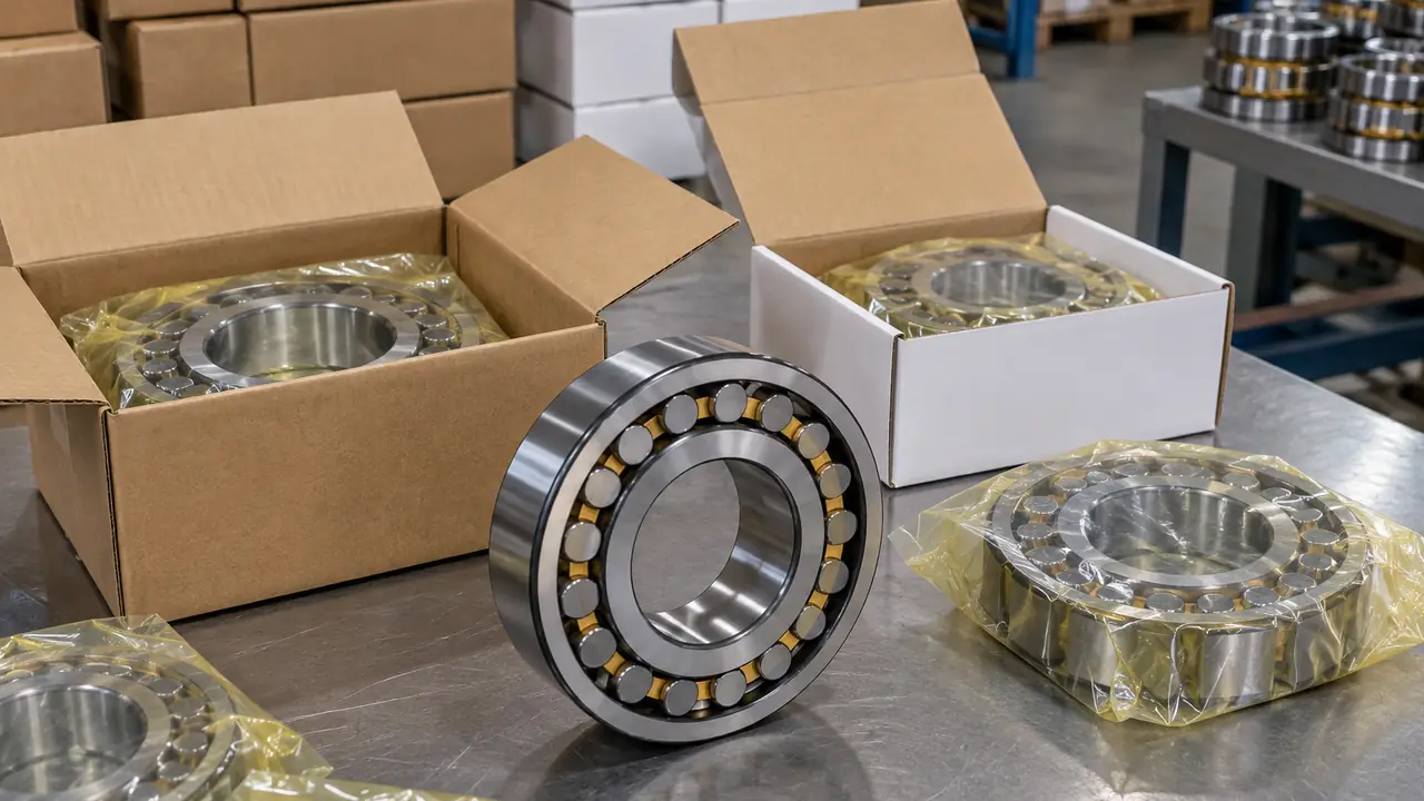 Bearings with laser marked rings and branded inner packs laid out for proof approval before private label production