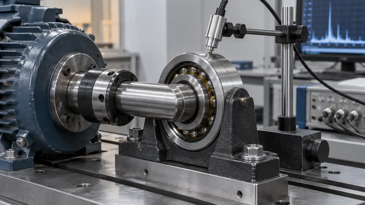 Bearing vibration tester and clearance gauge on a laboratory bench during inspection