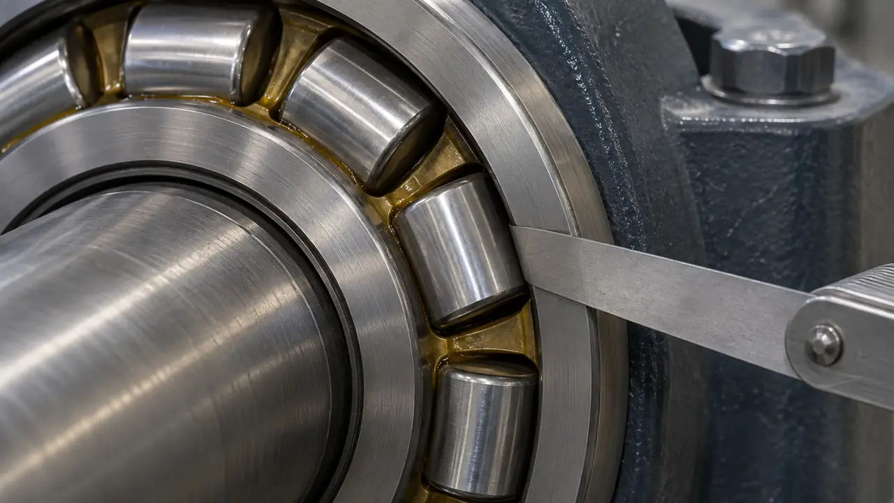 Measuring radial internal clearance of a ball bearing on a gauge to compare tolerance and clearance groups