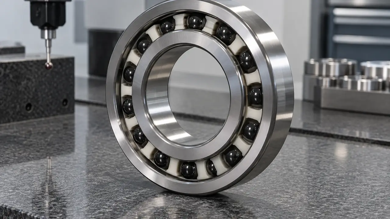 Precision high-speed angular contact spindle bearing set with matched rings and light-coloured cage
