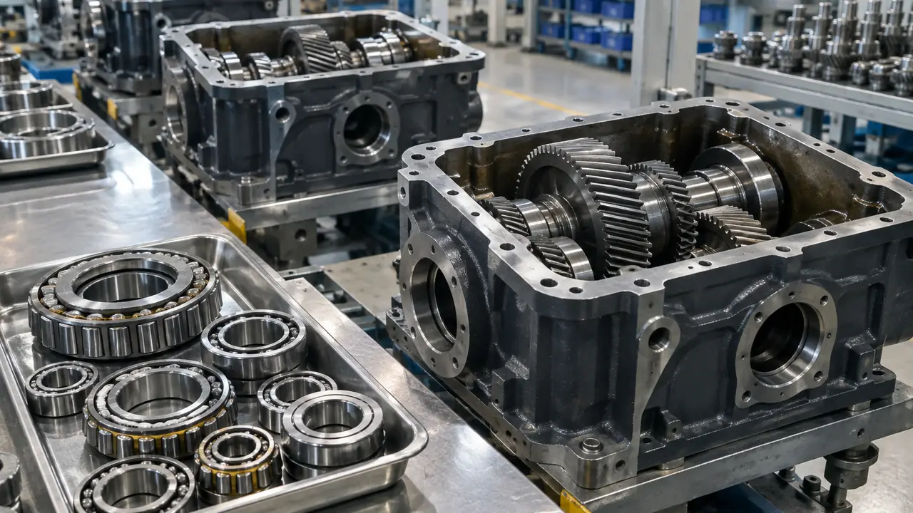 Engineer comparing a bearing drawing with a first article sample and measuring tools at an inspection bench
